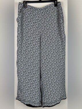 Max Studio Womens 1X Blue Black Floral Wide Leg Palazzo Pants Pull On Plus Size
